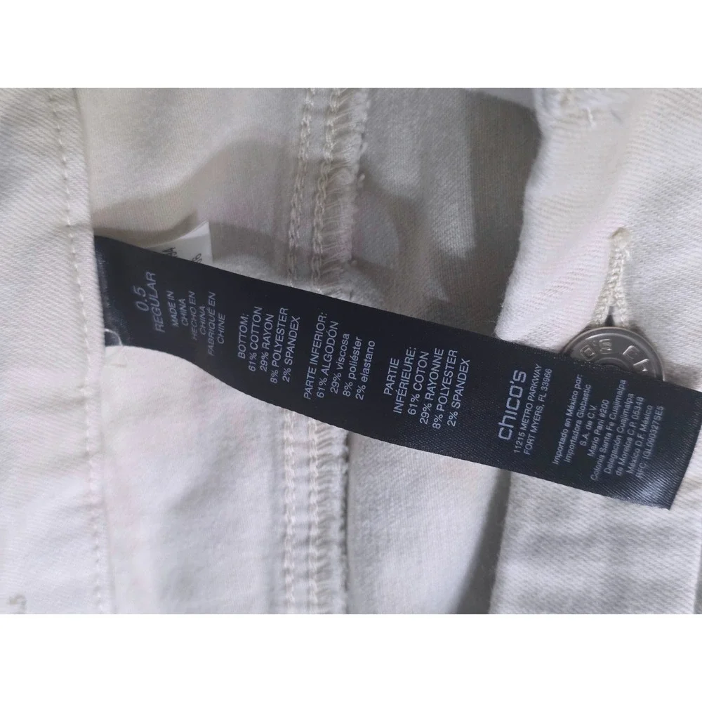 Chicos So Lifting Straight Leg Jeans Womens 0.5 Regular Off White Stretch Pants